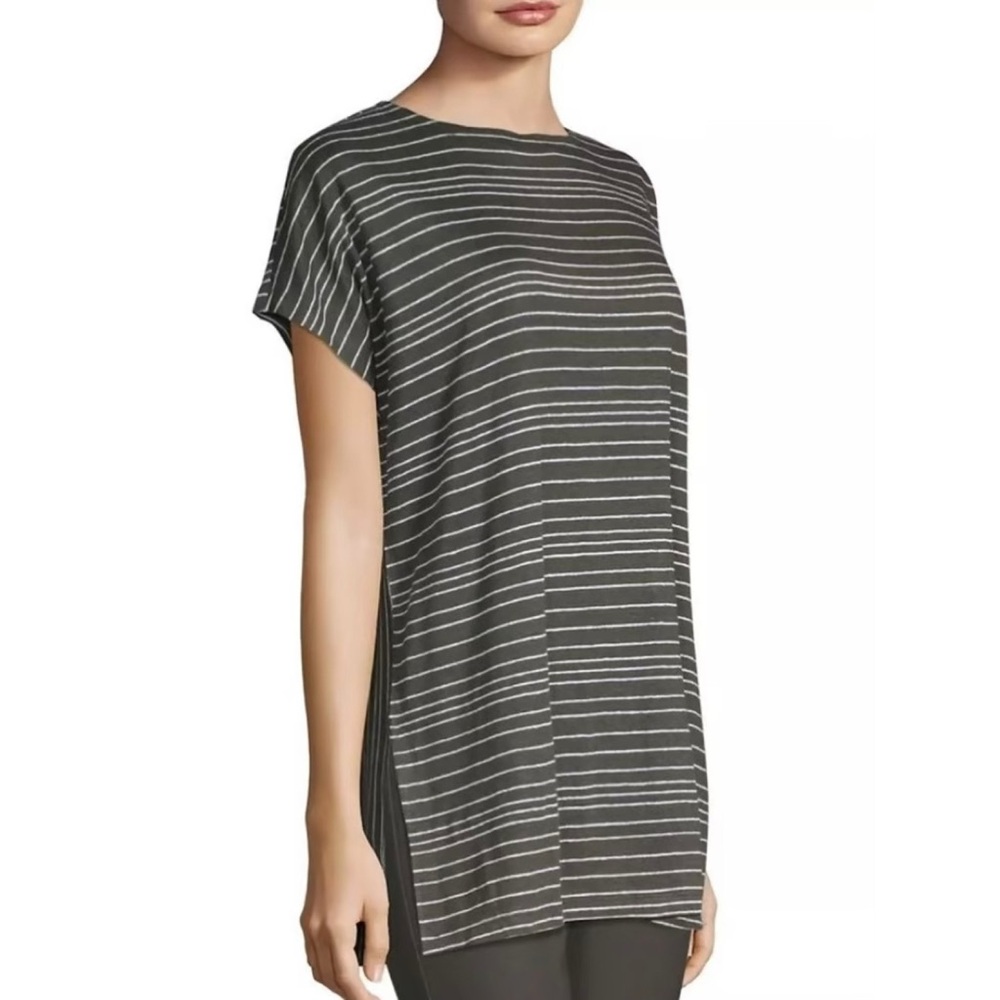 Eileen Fisher grey/white striped 100% organic linen tunic top (small)